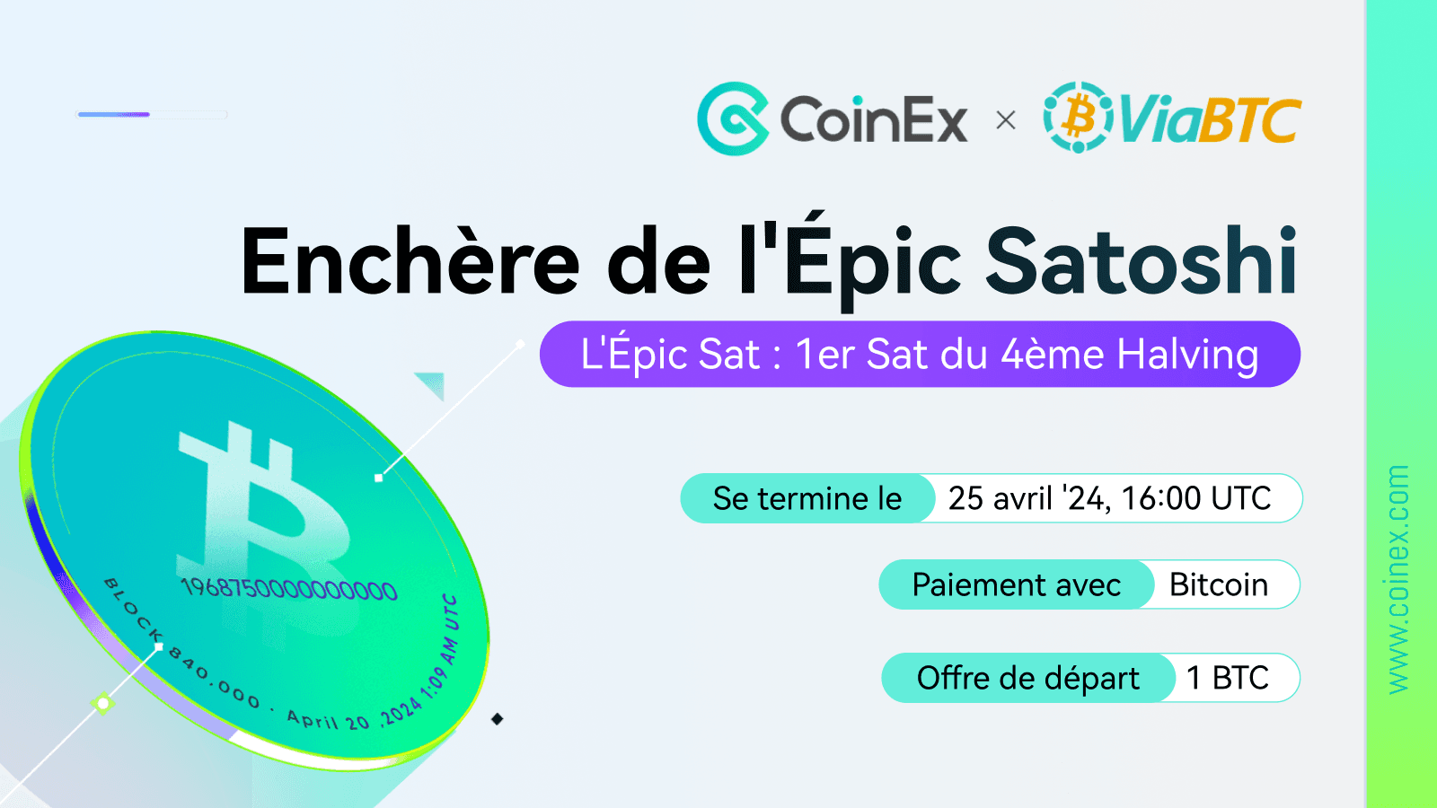 Vente aux enchères historique : CoinEx propose actuellement la vente aux enchères du &#8220;Epic Sat&#8221;