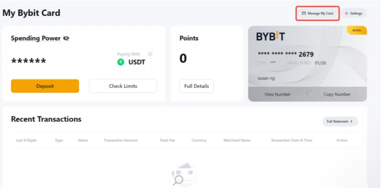 Carte crypto de Bybit