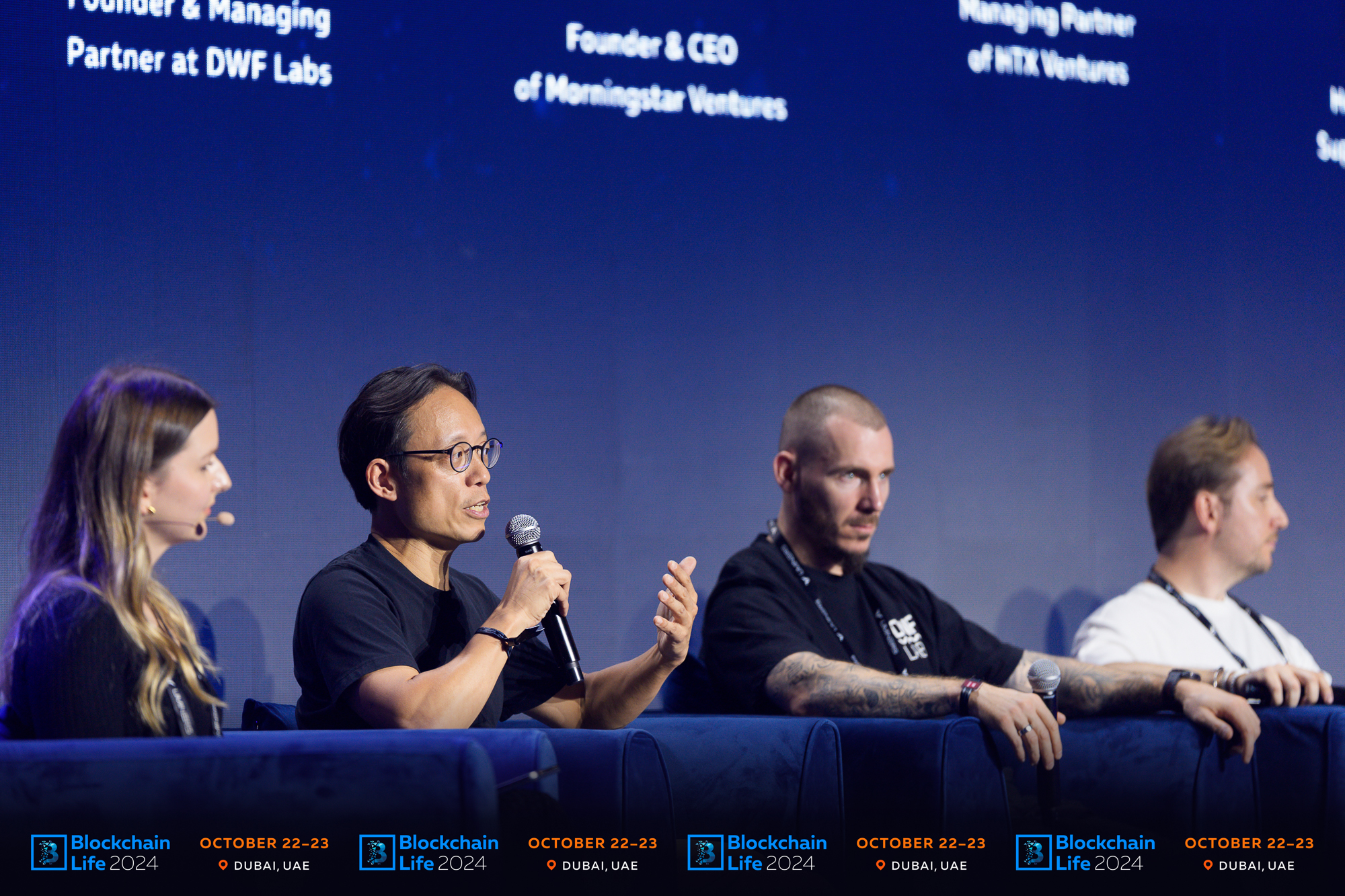 Charis Campbell, Yat Siu, Andrei Grachev, Edward Chen et Danilo Carlucci à Blockchain Life