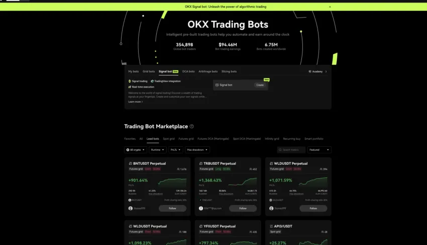 review et trading bots d'OKX