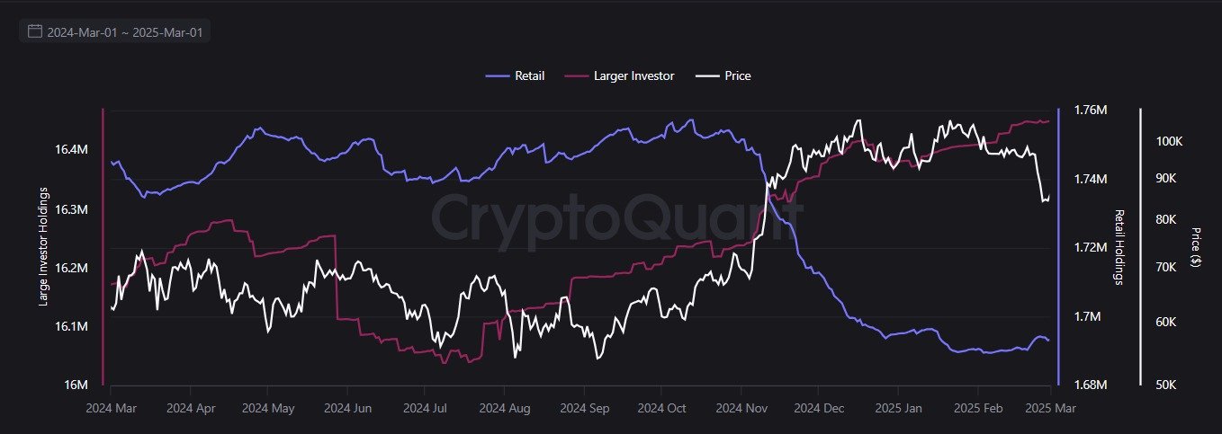 Avoirs en Bitcoin des investisseurs particuliers et grands investisseurs