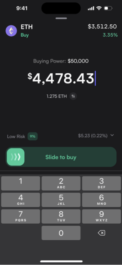 Risk indicator at 9%: dYdX app