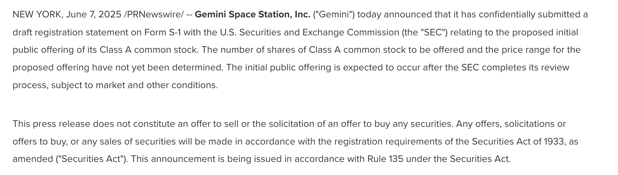 IPO Gemini